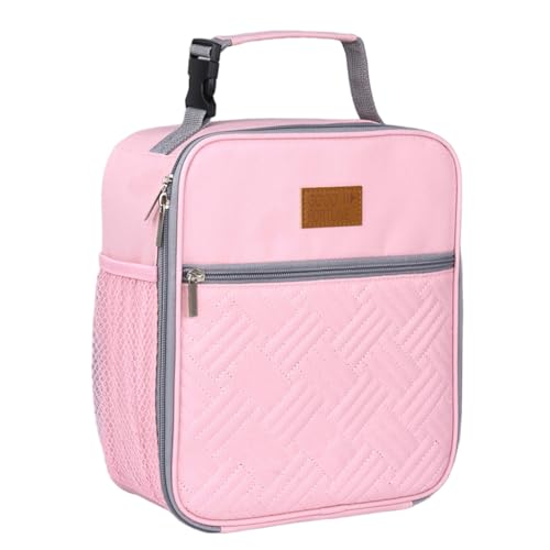 PALAY® Lunch Bag with Bottle Holder Pink Cooler Lightweight Reusable Insulated Lunch Bags for Work Office School Travel Picnic-Light for Women Men Kids Girls Teen Adults