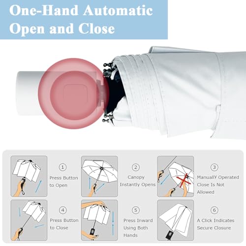 PALAY® Automatic Folding UV Umbrella for Women Kids 8 Fiber Ribs Gradient Modern Style Travel Rain Sun Proof UPF 50 One Button Open Close Ultra Lightweight Azure Blue 2PCS