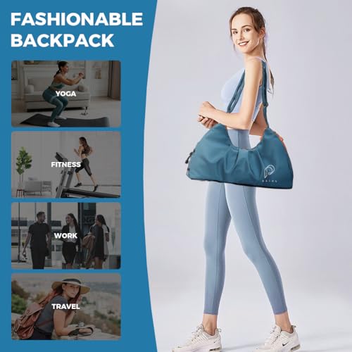 PALAY® Gym Bag Fashion Nylon with Shoe Compartment Lightweight Duffle Shoulder Travel Waterproof Day Pack Adjustable Strap Blue 2 PCS