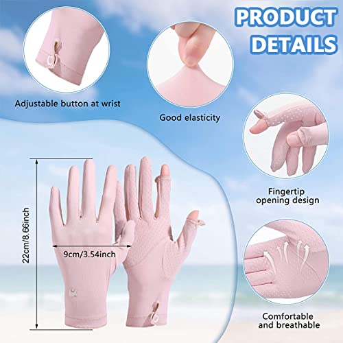 PALAY® Spandex Uv Sun Protection Gloves Women Non-Slip Touch Screen Gloves, Summer Ice Silk Cool Gloves, Outdoor Breathable Sun Gloves For Cycling Fishing - Pink