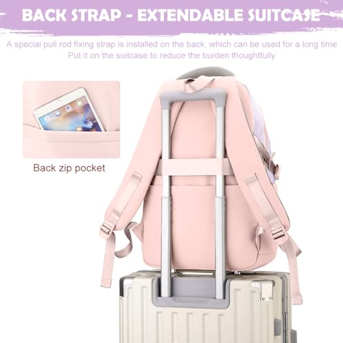 PALAY® Girls Backpack School with Small Zipper Pouch Fashion Pink Nylon Padded Shoulder Straps Handle Design Multi Compartment Large for Camping Travel 2 PCS
