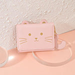 PALAY® Small Wallet for Women Fashion Girls Cute 3D Cat Face Glitter Ears Wallet with Tail Tri-Folded Wallet ID Card Case with Zipper Pocket