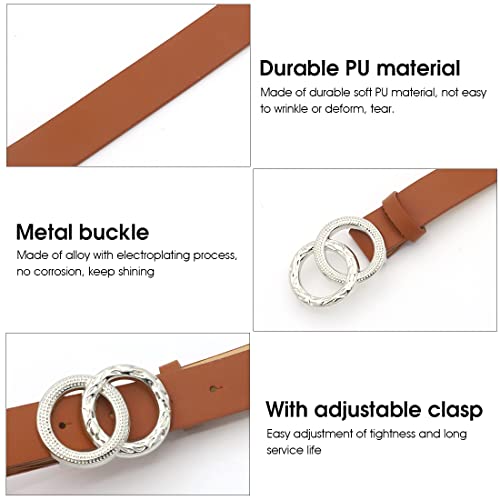 PALAY® Women Dress Belt Ladies Sleek Double Ring Closure Metal Waist Belt For Women Dress,Blouse,Coat,Evening Gown-41.7inch (Brown)