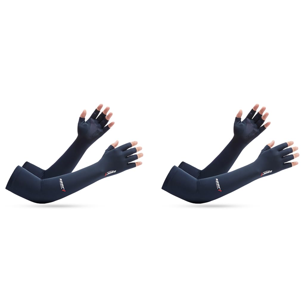 PALAY Hand Gloves for Sun Protection with Integrated Fingerless Design and Cool Ice Silk | 2PCS Blue for Cycling and Driving