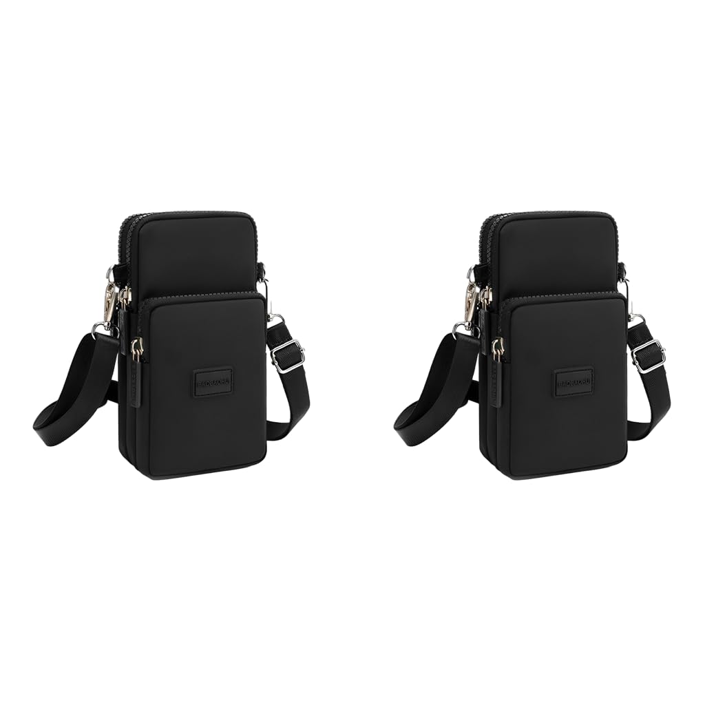 PALAY Small Crossbody Phone Bag for Women with 3 Zipper Layers 19×10×6cm Oxford Cloth | Black 2 PCS