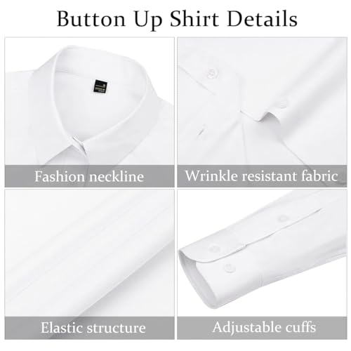 PALAY® Women's Long Sleeve Classic-Fit Dress Shirts Button Down Wrinkle-Free Stretch Executive Solid Casual Work Office Blouse Top, L