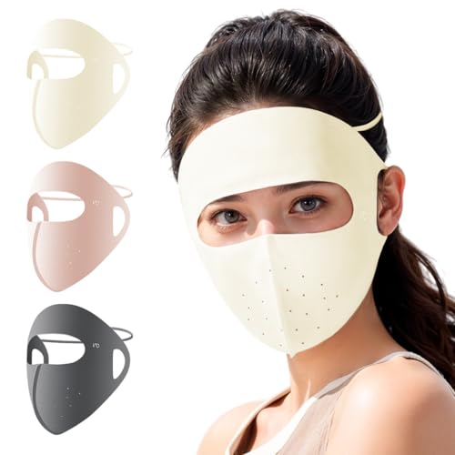 PALAY® 3pcs Full Face Mask for Sun Protection, 3D Face Cover for Women, UPF 50+ Summer Mask Biking Driving Breathable Ice Silk Cooling Sun UV Masks (Reusable)