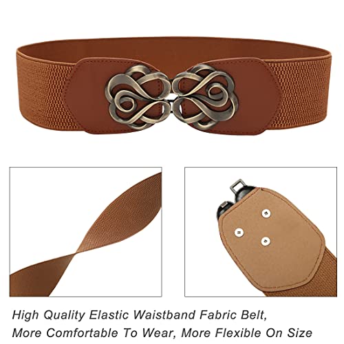 PALAY® Women Stretchy Belt for umpsuit Blouse Blazer Dress with Metal Interlocking Buckle-Coffee Brown