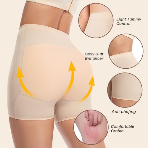 PALAY® Butt Lifter Padded Underwear for Women Hip Pads Enhancer Shapewear Shorts Seamless Tummy Control Panties Shaper Fake Pad L Beige 3PCS
