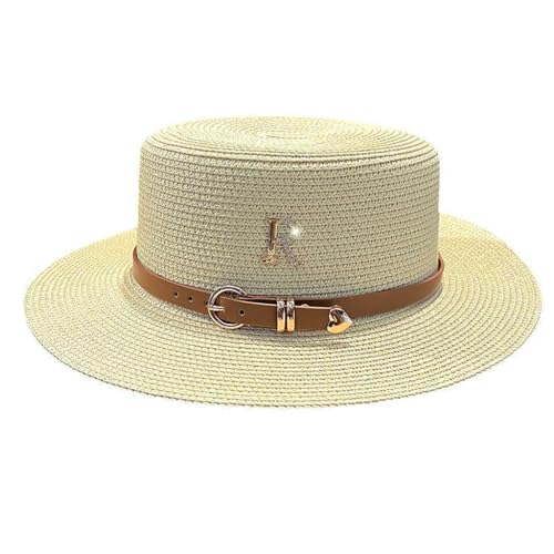 PALAY® Straw Hat Bucket Hat for Women Foldable Summer Sun Hat Wide Brim Flat Top Cap Beach Hat for Women Ladies Outdoor UV Protection - Milk White