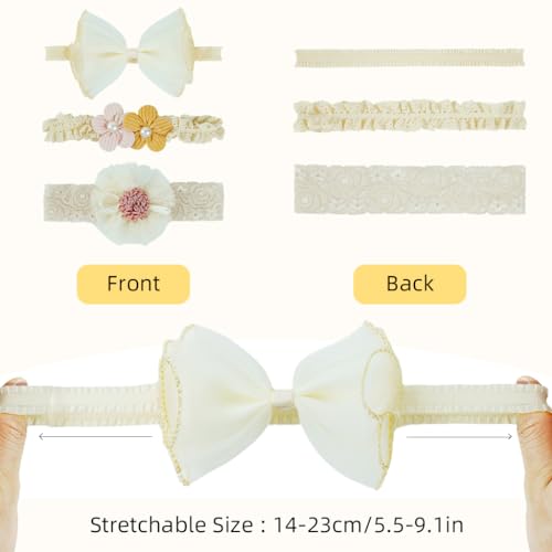 PALAY® 3pcs Bow Hairband for Baby Girl, Lace Flower Headband for Baby Girl, Cute Elastic Newborn Hairband Hair Accessories for Baby Girl Toddlers Gifts