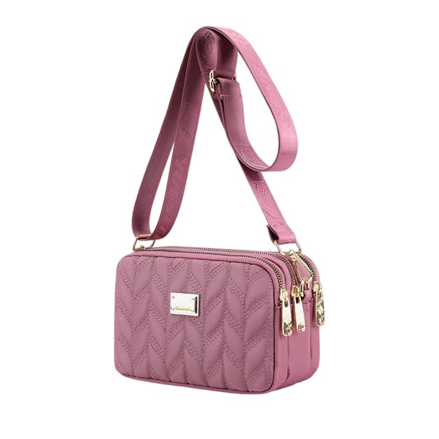 PALAY® Phone Sling Bag Small Shoulder Bag Nylon Crossbody Sling Bag Triple Layer Zip-up Bag Dainty Quilting Fashion Casual Phone Pouch Evening Bag with Detachble Shoulder Strap, 20x8x13cm