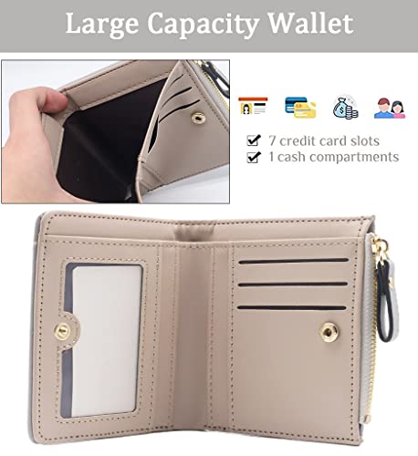 PALAY® Small Wallets for Women Cute Mini Animals Embroidery Short Card Holder Billfold Leather Purse Gift for Girls Grey 2 PCS
