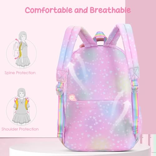 PALAY® School Backpacks for Girls Stylish School Bags for Girls Kids 7-12 Years Old Cartoon Water Resistant Backpack Durable Burden Relief School Bag Children's Day Birthday Gift for Girls - Pink