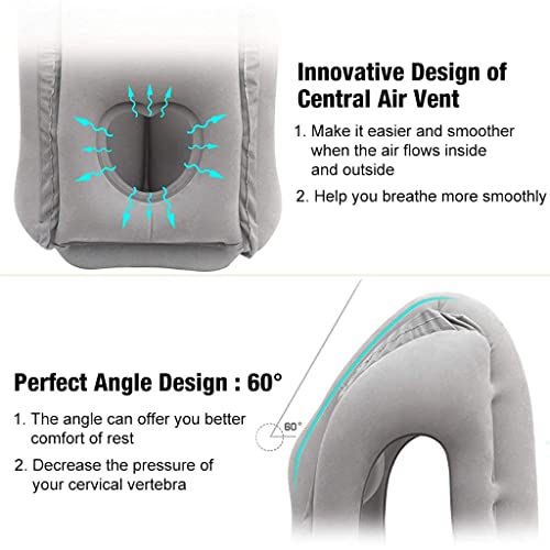 PALAY® Inflatable Travel Pillow, Inflatable Neck Air Pillow for Sleeping, Support Head, Chin, Neck and Lumbar, Avoid Neck & Shoulder Pain, Comfortable for Airplane, Car, Polyvinyl Chloride, Grey