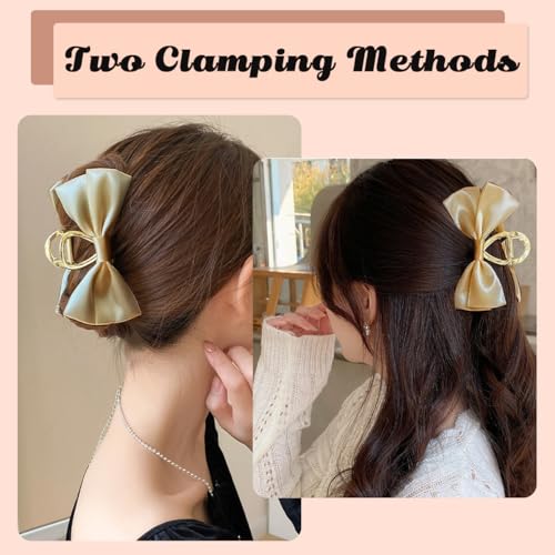 PALAY® Large Bow Hair Claw Clips for Women Metal Hair Bow Claw Clip for Medium Thick Hair, Non-slip Strong Hold Golden Big Hair Clamp - Casual & Formal Wear