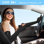 PALAY® Sun Protection Gloves & UV Arm Sleeves Combo for Women, Breathable Silk, Non-Slip, Touch Screen, Cooling, Full Finger & Open Tip, Outdoor Driving, Cycling, Gardening – Black