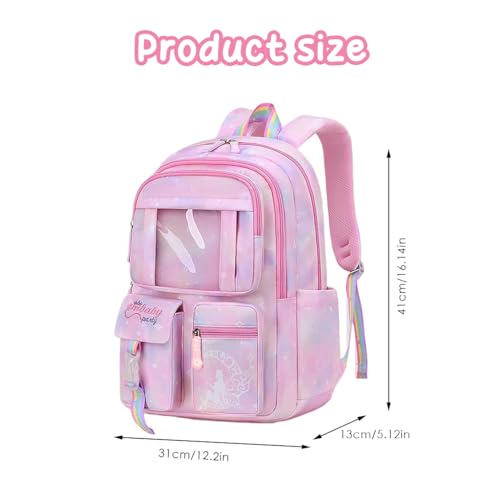 PALAY® School Backpacks for Girls Stylish School Bags for Girls Kids 7-12 Years Old Cartoon Water Resistant Backpack Durable Burden Relief School Bag Children's Day Birthday Gift for Girls - Pink