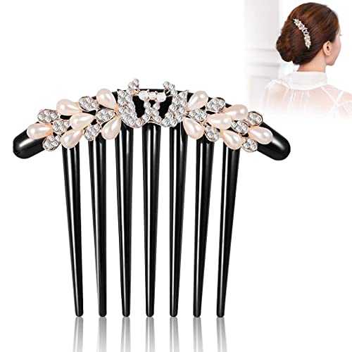 PALAY® Pearl Hair Comb Clip for Women, Crystal Comb Clips for Hair for Women, French Side Comb Hair Bun Clip, Hair Stick for Buns for Daily Use, Party, Wedding