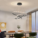 PALAY® Lámpara colgante LED moderna de 64 W con diseño geométrico de tres anillos, regulable con 3 temperaturas de color, ideal para sala de estar, dormitorio y comedor