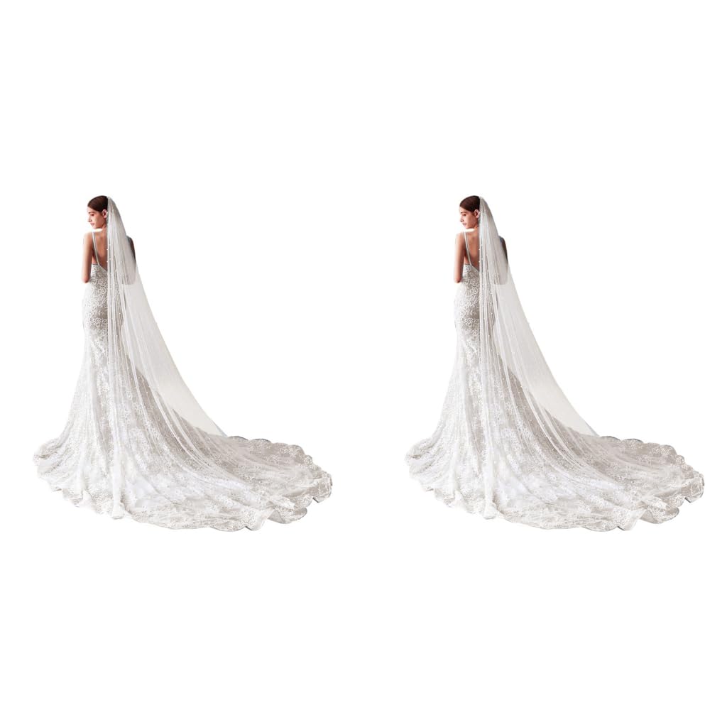 PALAY Bridal Veil for Wedding Featuring Alloy Comb and 2.3m Lace Tulle with Pearls | Pure White