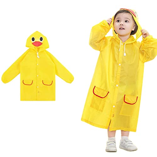 GUSTAVE® Raincoat for Kids Boys Girls with Hood, Polyester Rain Ponchos with Pockets and School Bag Coverage, Raincoat for 3-7 Years Old Kids