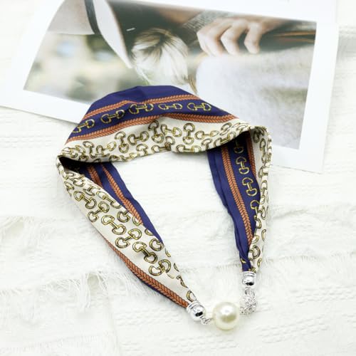 PALAY® Satin Scarf for Women Stylish Silk-Like Neck Scarf Fashion Print Neckerchief Necktie Scarf with Big Pearl Magnetic Closure