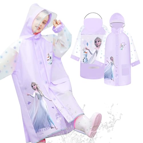 PALAY® Raincoat for Kids Girls with Pockets, EVA Hooded Poncho with School Bag Rain Cover, Cartoon Printed Knee Length LongKids Rain Coat with Pocket (XL)