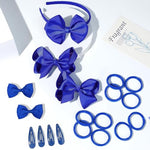 PALAY® Girls Bow Hairband Set of 20pcs, Hair Bows for Kids Girls, Bowknot Hair Clips Hair Ties Hair Accessories Kit for Toddlers, School Girls - Royal Blue