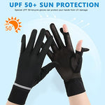 PALAY® Women Riding Gloves for Bike Black Sun UV Protection Summer Cooling Mesh Breathable Cycling Fishing UPF 50 Plus Non-Slip Silk 2PCS