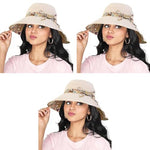 PALAY® Women Cotton Sun Hat Both Sides Wear UPF 50 Garden Beach Foldable Wide Brim Caps Beige 22.8 Inches 3PCS