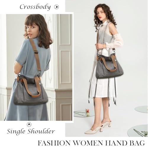 PALAY® Handbag for Women Grey Canvas Shoulder Tote Sling Large Crossbody with Detachable Strap Korean Bag for School Work 3 PCS