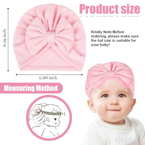 PALAY® 3 Pack Turban Cap for Baby Girl Boy Cute Stretchy Baby Cap Soft Infant Beanie Baby Hat for Newborns Baby Head Cap Hat Accessories Shower Gifts Turban Bow Baby Cap 6-12 Months