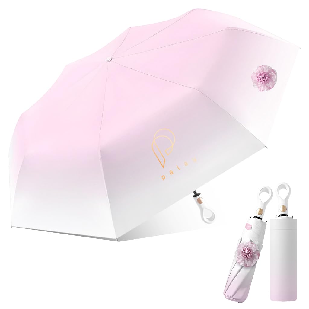 PALAY Compact Umbrella for Travel and Outdoor Use with 8 Dual Ribs & Auto Open | 95% UV Protection and Anti Slip Handle