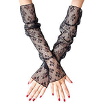 PALAY® 1 Pair Sheer Lace Arm Sleeve Loose Black Lace Arm Sleeve 15.6 Inches Elegant Lace Bridal Gloves Printed Fingerless Arm Covers