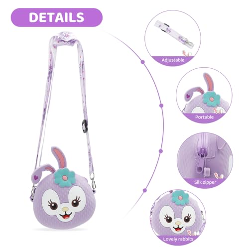 PALAY® Purse For girls, Mini Adorable Stella-Lou Silicone Sling Shoulder Bag For Girls: Durable, Adjustable Strap, Vibrant Purple Kids Cartoon Handbag For Keys, Coins, Snacks - Perfect Girl Gift