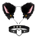 PALAY® Cat Ears Headband Choker Set Women Girls Cosplay Plush Furry Ears Hair Band with Bell & Punk Fashion Choker Kit for Fancy Dress Party Performance Halloween