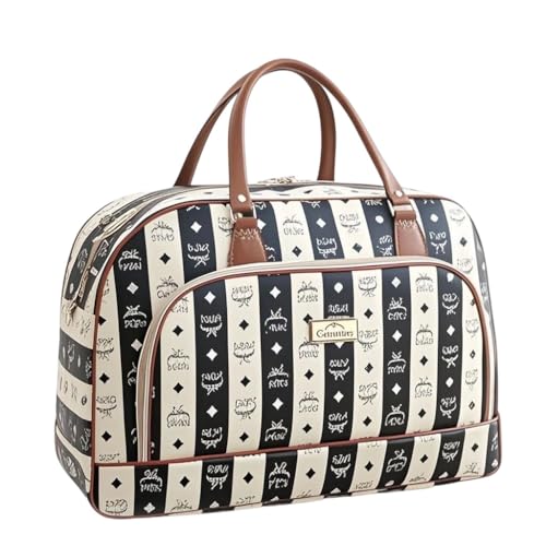 PALAY® Duffle Bags for Women Travel Large Waterproof PU Leather Printed Shoulder Bag with Strap Round Bag for Women Travel & Office Black
