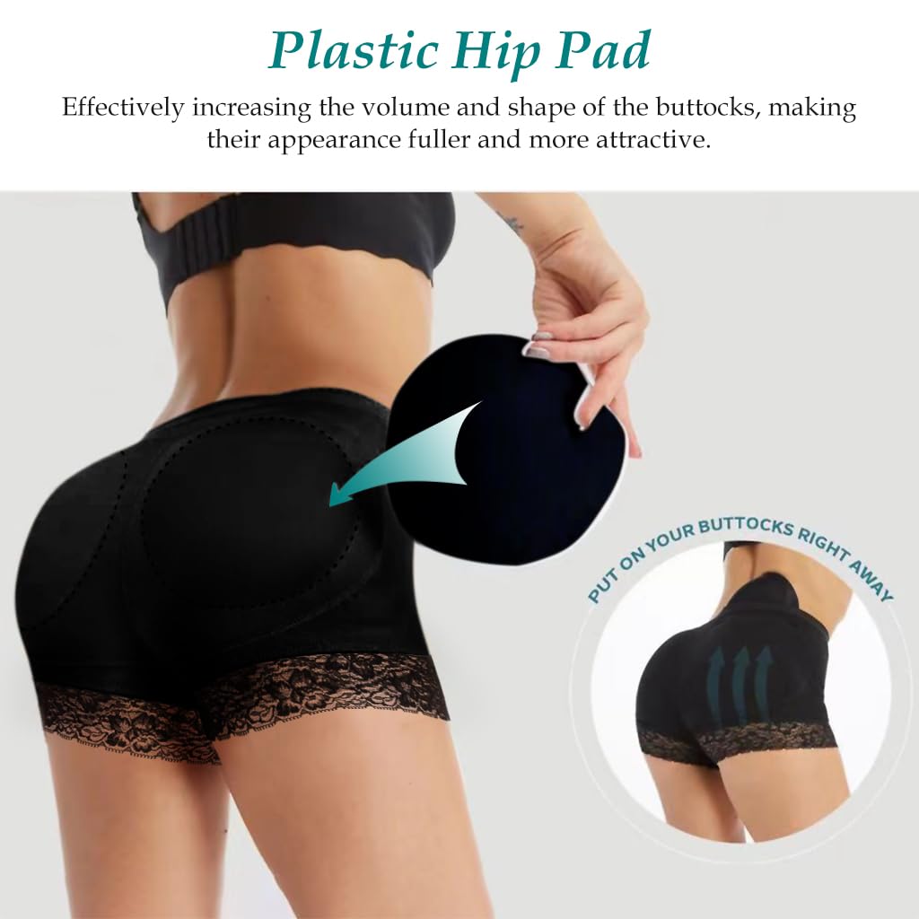 PALAY Padded Underwear for Women with 3D Butt Lifter and High Waist Design, Black | Seamless Lace Shapewear for Confident Curves