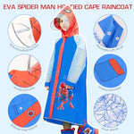 PALAY® Rain Coat for Kids Spider Man Poncho Raincoat for Kids 6-9 Years Boys Girls With Pockets Wide Brim Hooded Poncho Safe School Bag Rain Cover Spider print Recommended Height 130-140CM(XL Size)