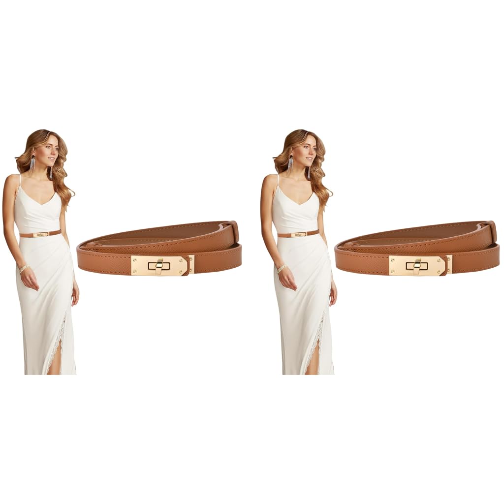 PALAY Waist Belt for Women with Alloy Turn Lock Buckle Brown PU Leather Fit 65–105cm