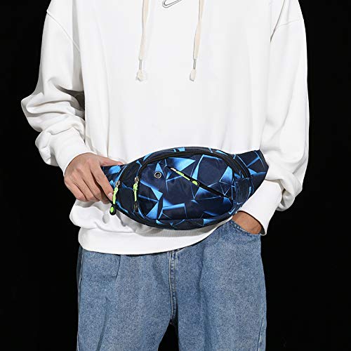 PALAY® Geometric Blue Waterproof Chest & Bum Bags,Stylish Fanny Pack Lightweight with Adjustable Strap for Outdoor,Sports,Running,Hiking for Men & Women