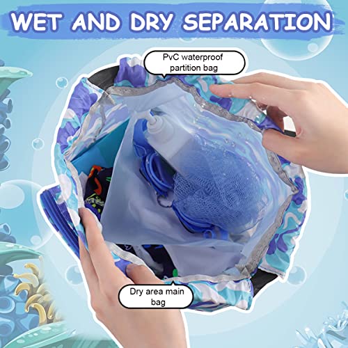 PALAY® Swimming Bag for Kids Cartoon Print Shoulder Bag for Kids Large Capacity Backpack for Boys Girls Wet Dry Separation Beach Bag Storage Bag for Clothes, Swimming Goggles