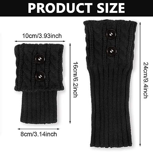 PALAY® Winter Leg Warmers Boot Cuffs for Women, Crochet Knitted Warm Topper Boot Socks, Stretchy Leg Cuff for Girls Ladies Gift - 1 Pair, Black