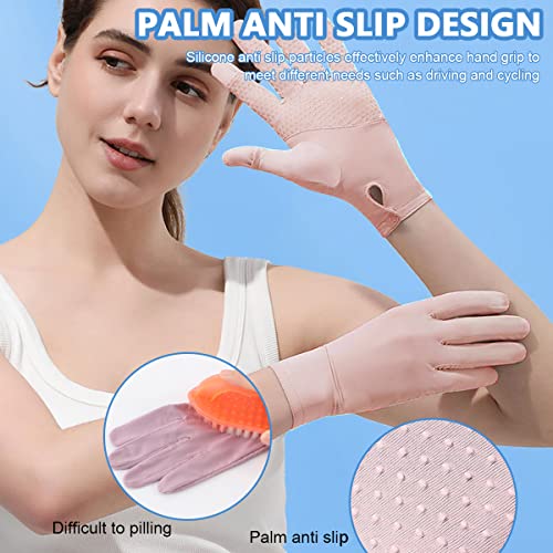PALAY® Spandex Ice Silk UV Sun Protection Gloves for Women, Non-Slip, Breathable Touch Screen Gloves Combo for Cycling, Bike Riding, Fishing, Summer Outdoor Cooling – Pink & Grey