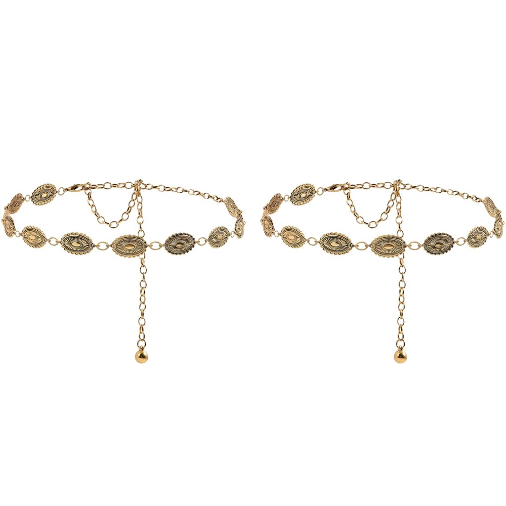 PALAY Boho Waist Belt for Women featuring Adjustable Fit and Golden Metal Concho Design 29.53 in