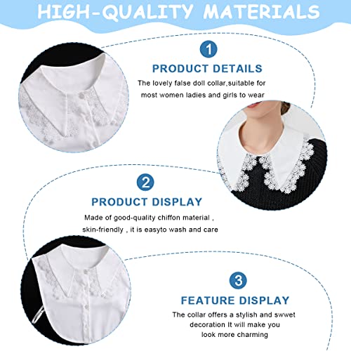 PALAY® Fake Collar for Shirt Elegant Lace Edging Half Shirts False Shirt Collar Detachable Blouse Collar for Women, Fashion Fake White Collar for Tops