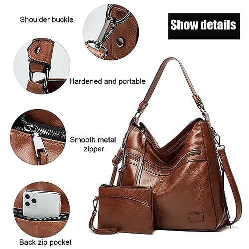 PALAY® Hobo Bags For Women Soft Vegan Leather Tote Bags For Travel Large Capacity Bags For Women Handbags, Shoulder Bag With Purse Gift, Brown