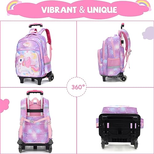 PALAY® Unicorn Print School Backpack for Girls Travel BackPack for Girl School Bag on Wheel Detachable Wheel Stand Gift School Bag for Girls Primary Student