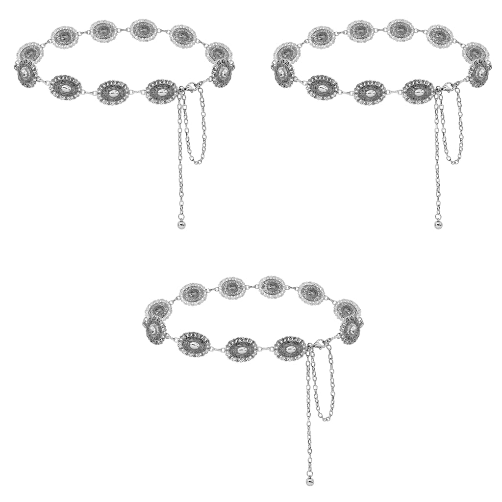 PALAY Waist Belt for Women featuring Silver Metal Concho Design | Vintage Boho Chain 3PCS